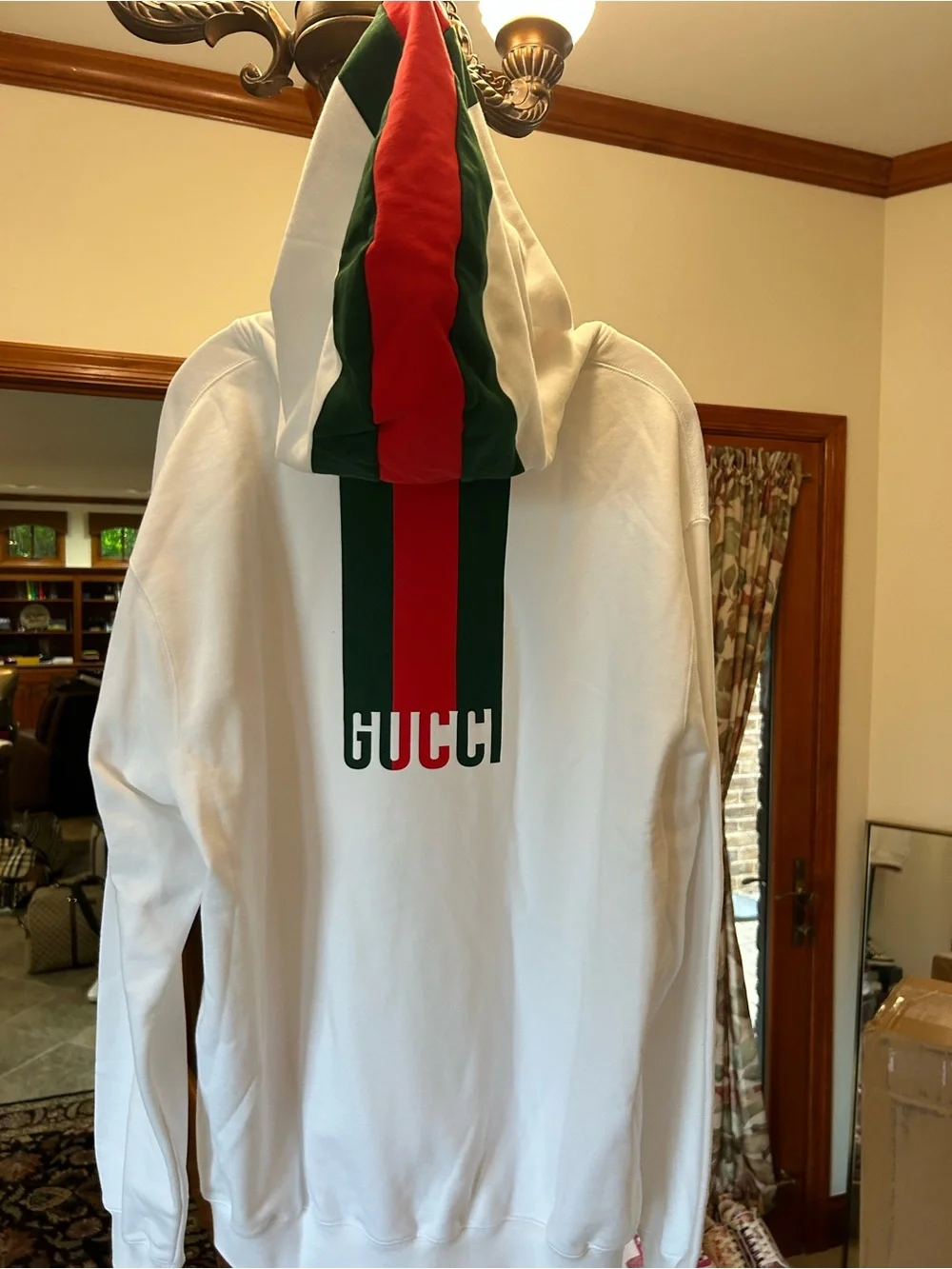 Men's Gucci 100% cotton web striped red/green hoodie size XL made in Italy